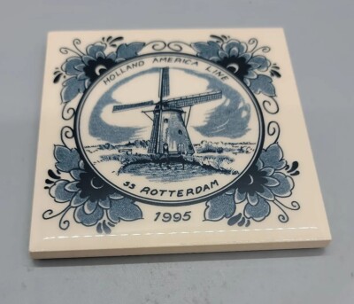 HOLLAND AMERICA CRUISE LINE Delft Tiles HAL 4'' Coaster SS Rotterdam 1995