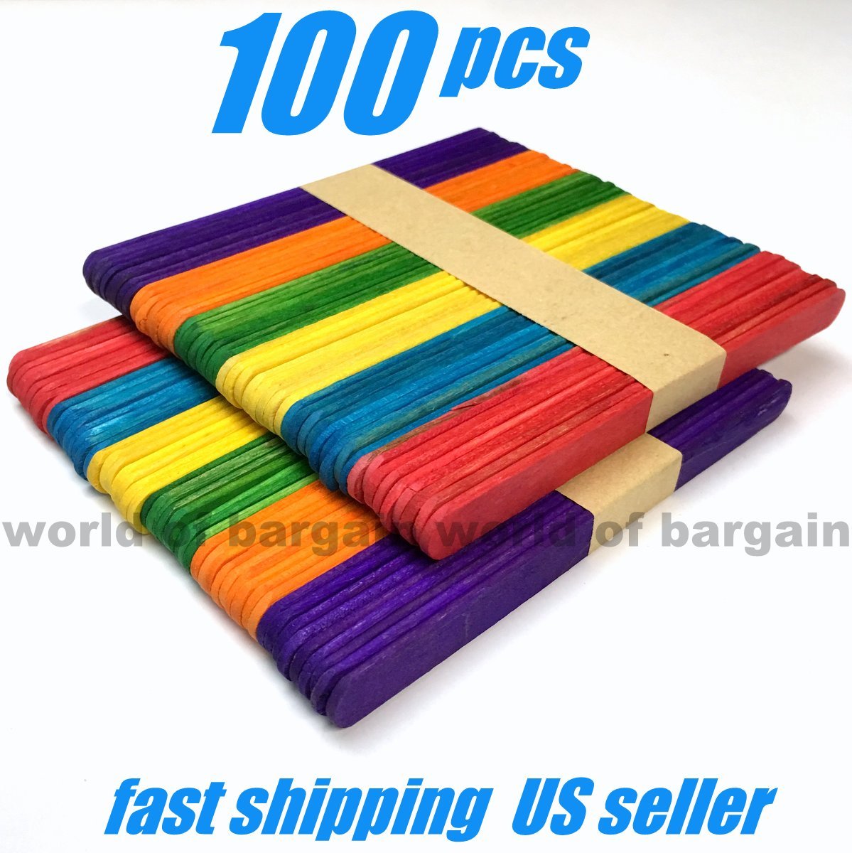 100 COLORED Wooden Popsicle Sticks 41/2 x 3/8" Wood Craft Stick School