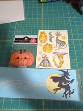 Lot Of 3 Halloween Embellishments Witch Die Cut, 3-D Pumpkins 
