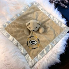 Green Bay Packers Football Team Bear Tan Lovey Satin Trim Security Blanket-