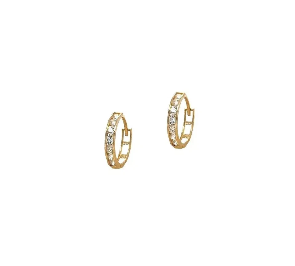 Solid 14K Yellow Gold Huggie Hoop Earrings with Cubic Zirconia Stones - Image 3 of 4