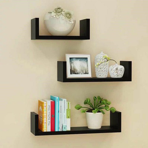 SET OF 3 THREE WALL MOUNTED FLOATING SHELVE U SHAPE DISPLAY DECORATE SHELF DECOR - Picture 2 of 10