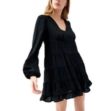 Urban Outfitters Swiss Dot Textured Long Sleeve Babydoll Frock Dress size Medium