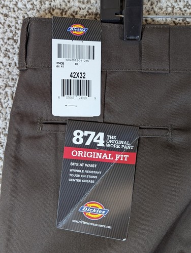 New Dickies 874 Original Fit Work Pants Men's 42x32 Brown - Picture 4 of 11