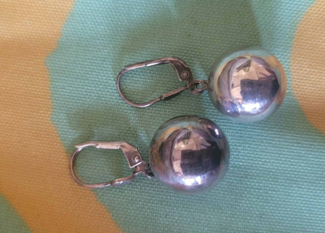 Vintage Mexican SOLID Sphere Sterling Silver Earr… - image 1