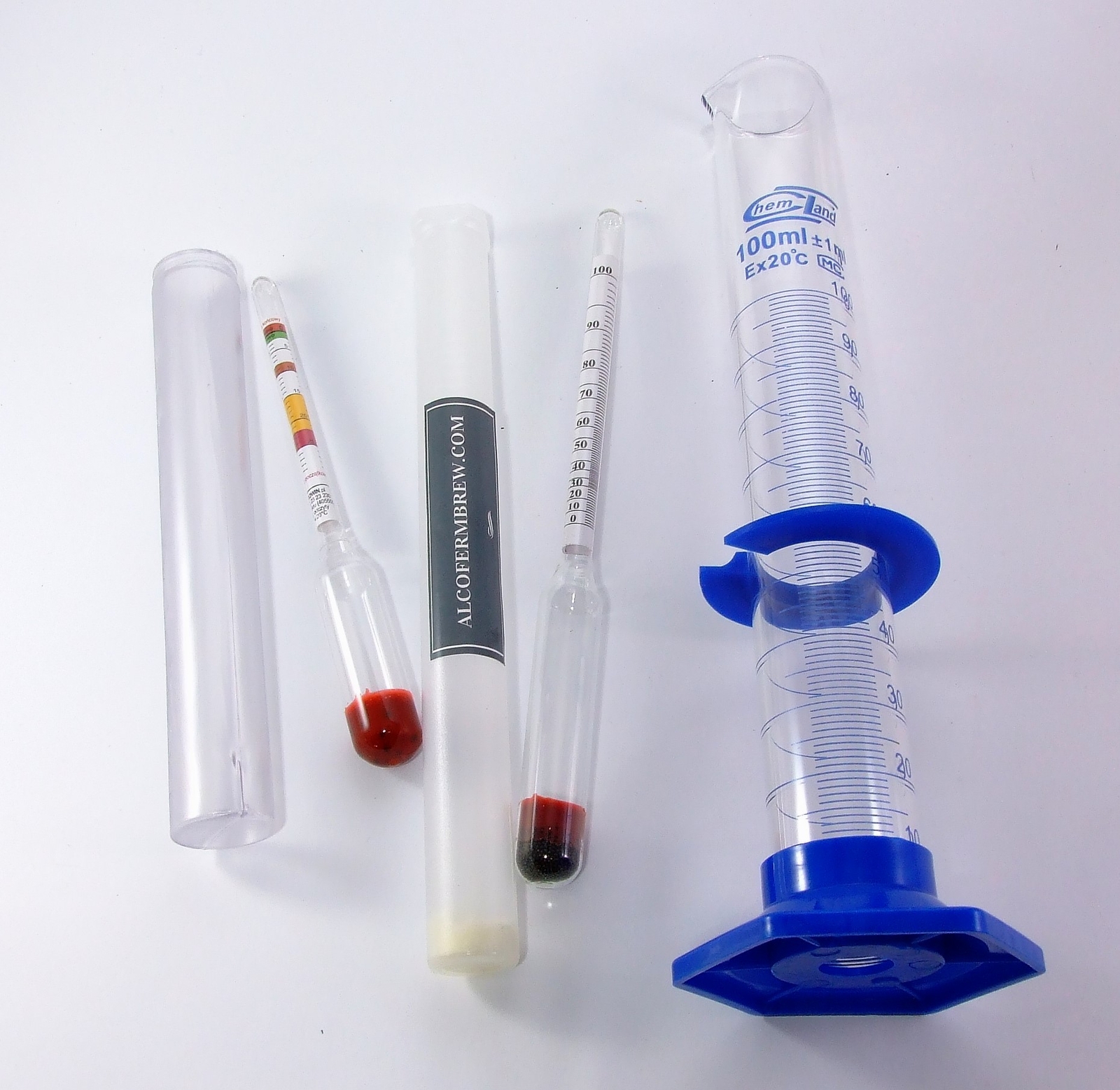 Alkoholmeter 100% + Hydrometer 30Blg(Plato) + Graduiertes Probeglas mit Fuß 100m