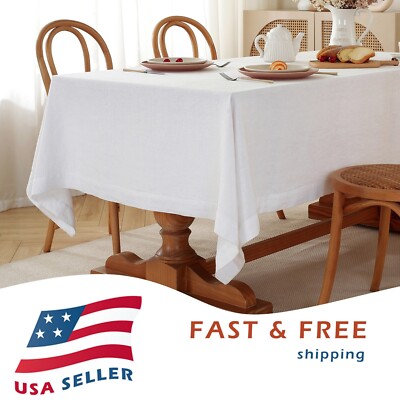 100% French Linen Square Tablecloth 55 x 55 Inch Durable Stonewashed Table Cover