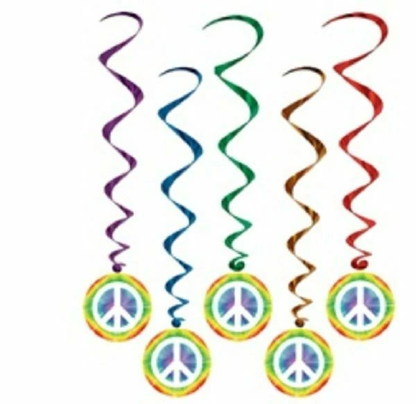 PKT OF 5 PEACE SIGN WHIRLS SWIRLS 60'S HIPPIE TIE DYE HANGING PARTY DECORATIONS - Image 2 of 3