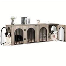 Dog Crate Furniture, 71" Heavy Duty Dog Kennels With Divider, Pads, TV Caninet