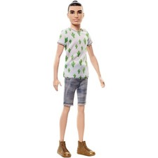 Barbie Fashionistas Ken Doll with Man Bun Wearing Cactus Print Top, #16, NEW