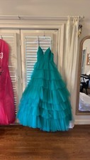 Teal Ruffle Evening Gown