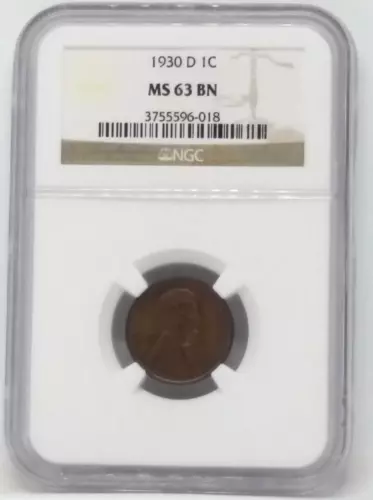 1930-D Lincoln Wheat Cent, 1c, Penny - Graded NGC MS 63 BN