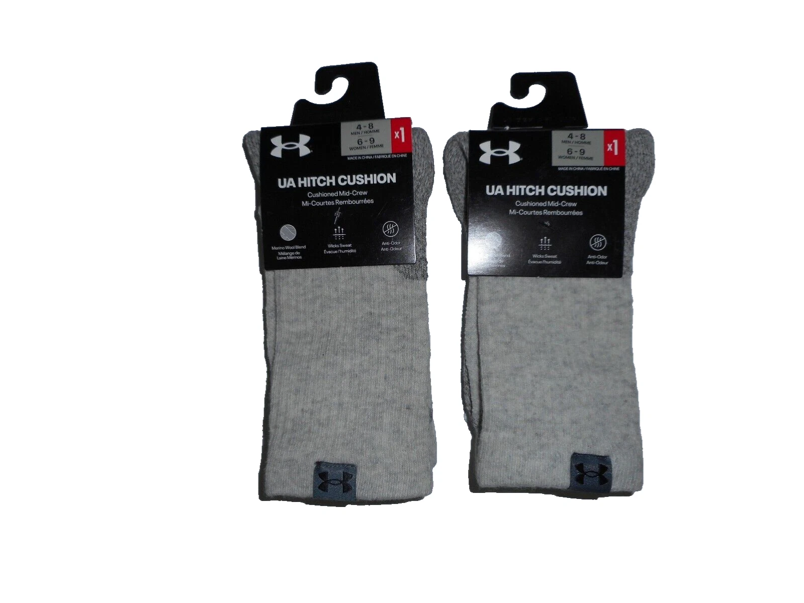 UNDER ARMOUR 2 Pair WOOL Blend HITCH Cushioned SOCKS Mens MEDIUM 4 - 8 $40 NEW