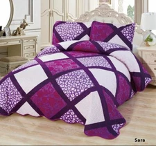 3-Pcs Super Soft QUEEN Quilted Reversible VELVET Bedspread Coverlet Set - SARA