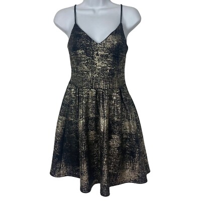 Soprano Black Gold Metallic Mini Dress Small Sleeveless Fit & Flare Party  Chic | eBay
