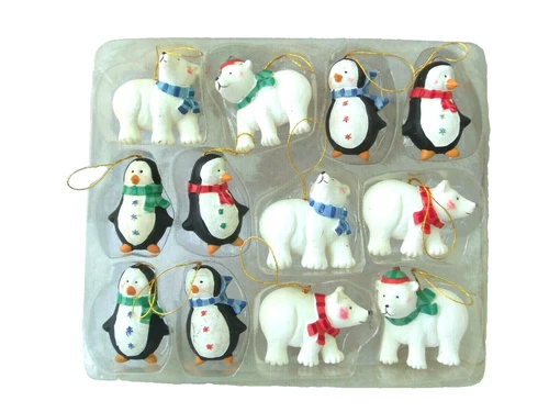 Polar Bear & Penguin Small Christmas Ornaments Lot!  12!  1 1/4" TALL!
