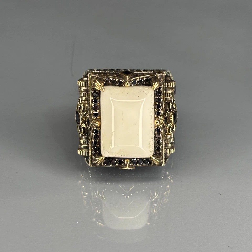 Anillo de plata de ley de ágata blanca para hombre, diseño grabado otomano artesanal Foto 2 de 4