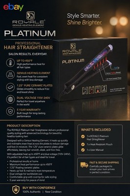 Royale Platinum Hair Straightener 1.25'' Ceramic Cool Tip Dual Voltage 450°F
