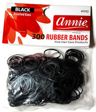 Annie Rubber Bands Assorted Sizes 300 Count Pack Elastic Hair Ties Black 3152