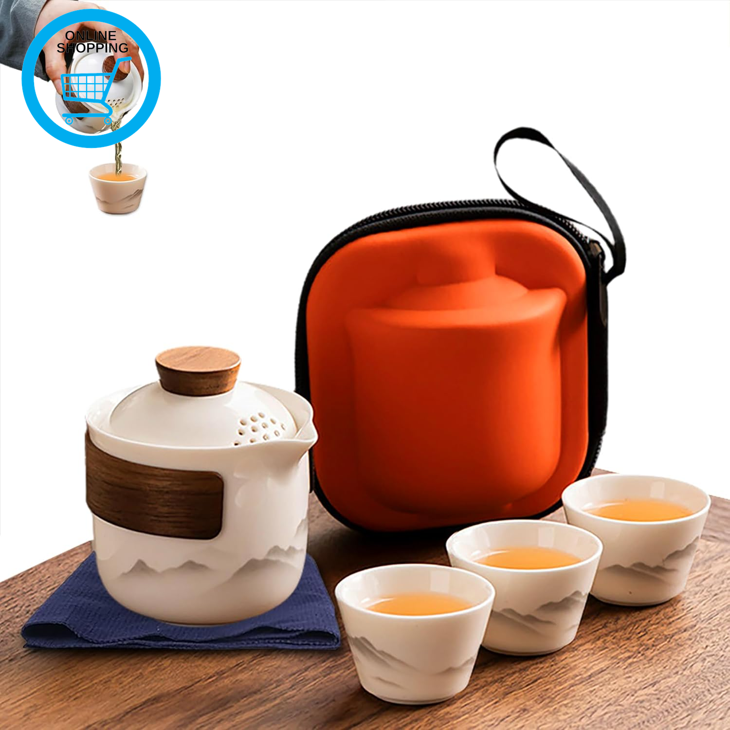 Porcelain Chinese Gongfu Tea Set,Portable Ceramic Teapot Set,Portable All in One