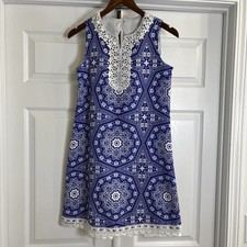    Girl  s A-Line Sleeveless Party Dress Sz 16 Bonnie Jean Blue White Lace Trim