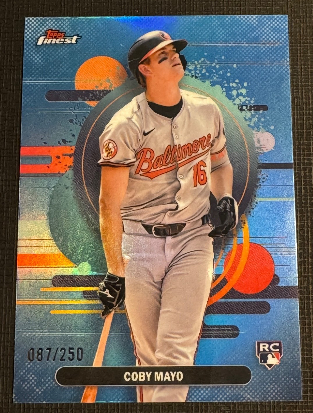 2025 Topps Finest Coby Mayo Sky Blue Refractor /250 Orioles #188 Rc Rookie Card