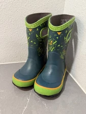 BOGS Kid’s Youth Size 7 Green/Blue Rubber Rain Boots Trigeo Winter Waterproof