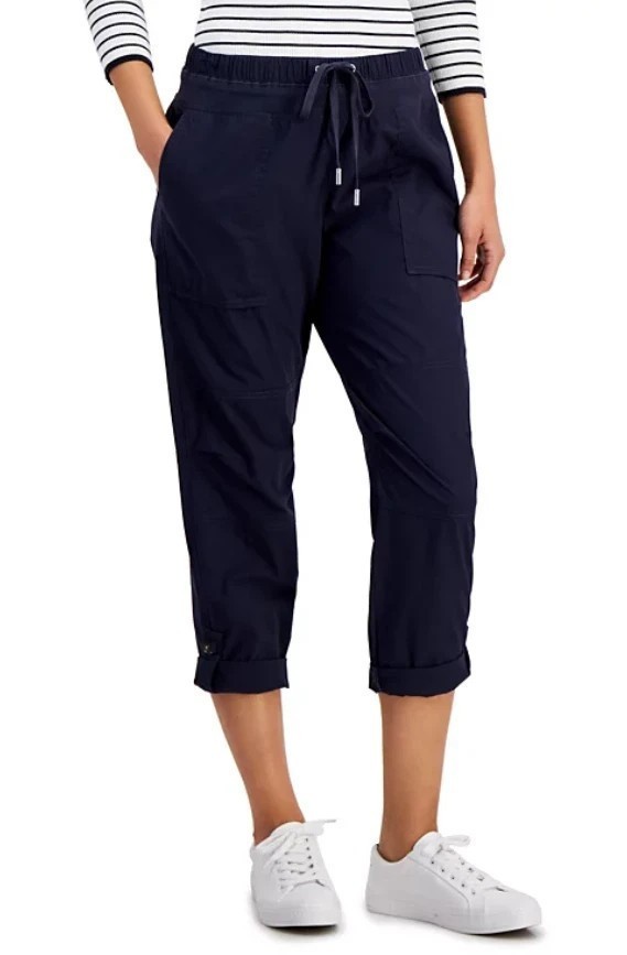 Nautica Women's Roll Tab Utility Drawstring Capri Pants