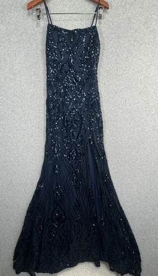 Windsor Kailani Formal Sequin Slit Mermaid Dress Navy Blue Prom Homecoming Sz M