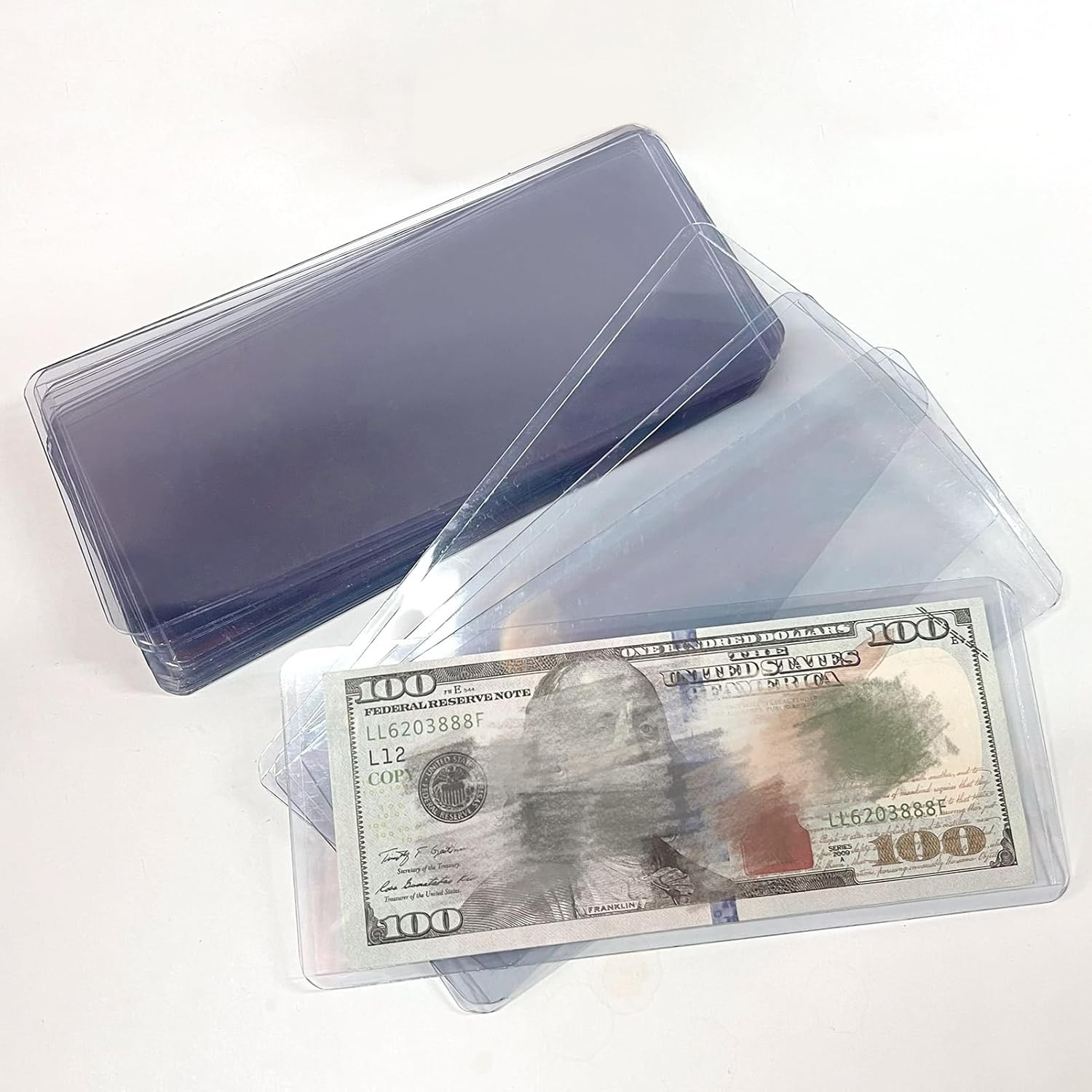 Rainmae 50 Pack Hard Plastic Clear Money Holder, 6.8" x 2.9" PVC 50 Pcs 