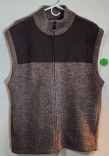 Woolrich Woodchip Wool Full Zip Sweater Vest Mens L Quilted Shoulders And Chest