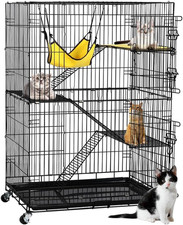49" 4-Tier Collapsible Metal Cat Cage Kennel w/Casters Ramp Hammock Indoor