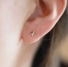 Solid 14K Yellow Gold Sparkling Star Tiny Classic Studs Earrings For Kids Girls