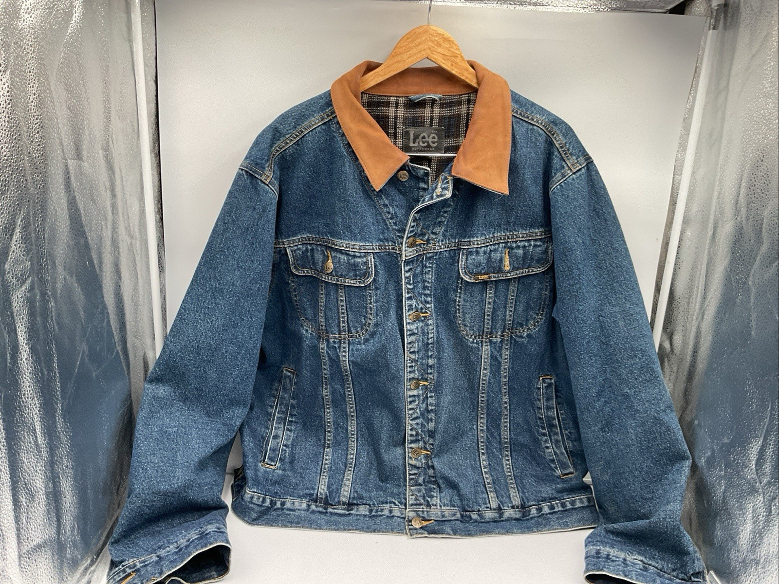 Lee Outerware Lined Denim Work Jacket Leather Col… - image 20