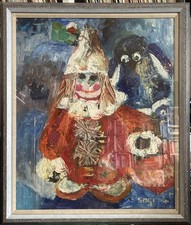 Framed Abstract Art Clown painting -Oil/Mixed On Canvas -27” x 23” Signed 1971 