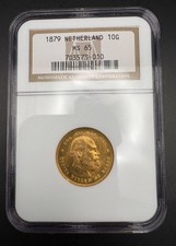1879 NETHERLANDS 10G NGC MS65 GOLD 10 GULDEN 0.1947 AGW 3359.18 per troy oz