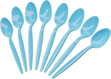 Light Blue Plastic Spoons 24 Pack - Light Blue Spoons for Parties, Durable