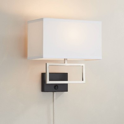 Trixie Modern Wall Lamp Brushed Nickel Black Plug-In 12'' Fixture Fabric Shade