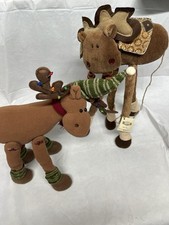 Two Vintage Christmas Standing Reindeer Moose Stuffed Plush Decoration