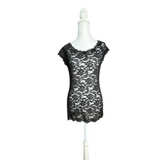 Y2K Black Lace Sheer Mini Dress Whimsigoth Dark Feminine Fairy Grunge Shirt Sz M