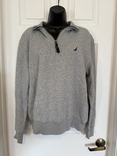 Nautica 1/4 Zip Pullover Sweater Mens Medium Gray Cotton Classic Fit Preppy