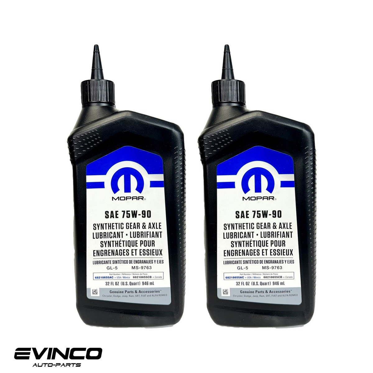 Mopar 75W90 Gear And Axle Lubricant Kit of 2 Quarts (68218655AC