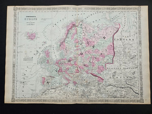 1863 Johnson Atlas Map Europe Genuine