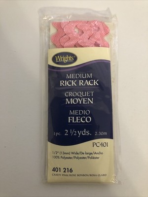 Wrights Medium Rick Rack -Candy Pink/Rose 401 216-2 1/2 yds- 1/2'' Wide