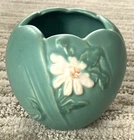 Weller Pottery 5" Vase, White Daisy Matte Green, Scallop Rim B-3