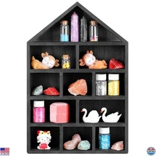 House-Shaped Wooden Shadow Cubby Box - 10"W x 2.25"D x 15"H - Wall-Mounted Shelf