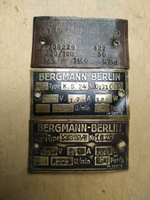 3x Schild Typenschild Messing Werbung Berlin Bergmann Levy alt Fabrik Industrie 