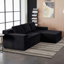 Corduroy L-Shaped Sectional Sofa, Modular Floor Couch Set for Living Room