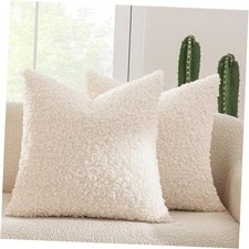Pack of 2 Faux Fur Throw Pillow Covers 20" x 20" Pack of 2 Neutral White