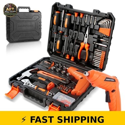 MarvTool 140-Piece Tool Set with Cordless Drill for Home Repairs